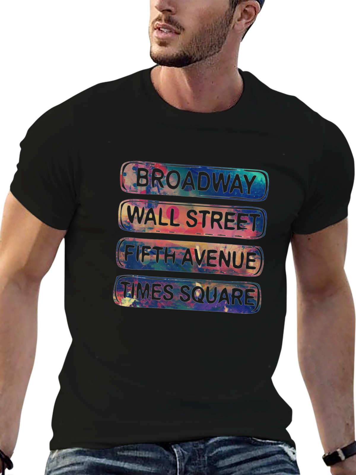 NYC Streets T-Shirt: Broadway Wall Street Fifth Ave Times Square