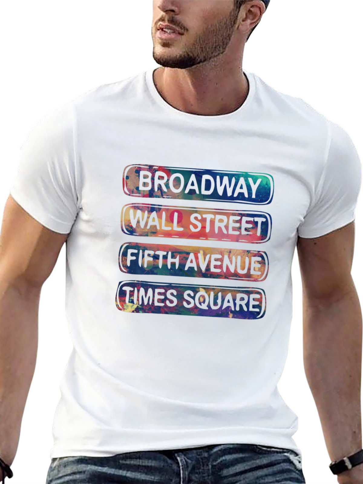 NYC Streets T-Shirt: Broadway Wall Street Fifth Ave Times Square