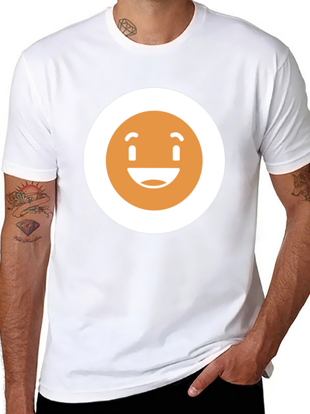 Happy Face Graphic Tee - Black Crew Neck T-Shirt