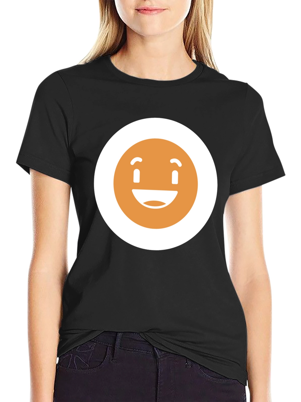Happy Face Graphic Tee - Black Crew Neck T-Shirt