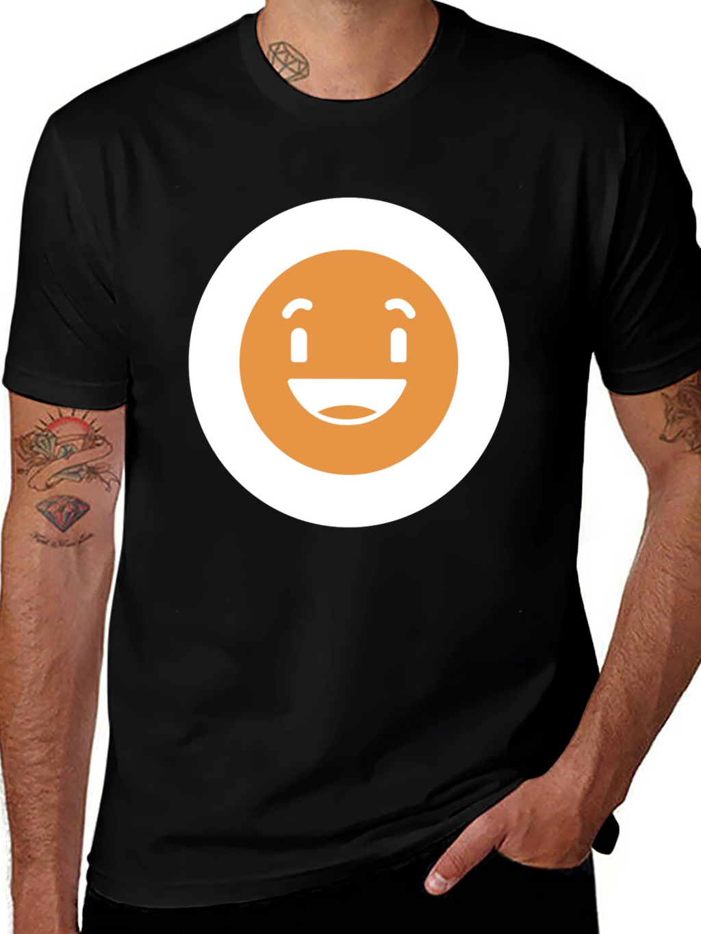 Happy Face Graphic Tee - Black Crew Neck T-Shirt