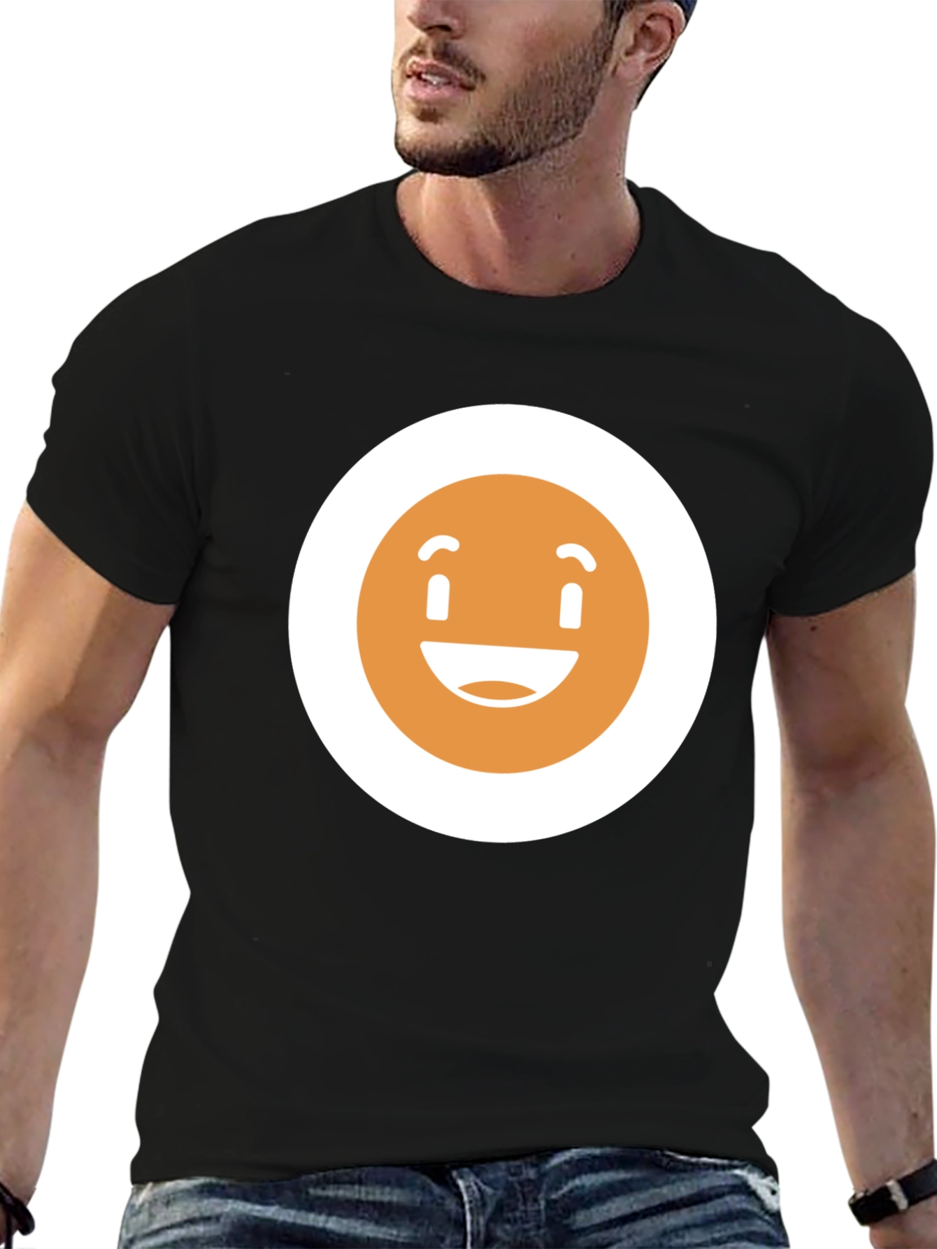 Happy Face Graphic Tee - Black Crew Neck T-Shirt