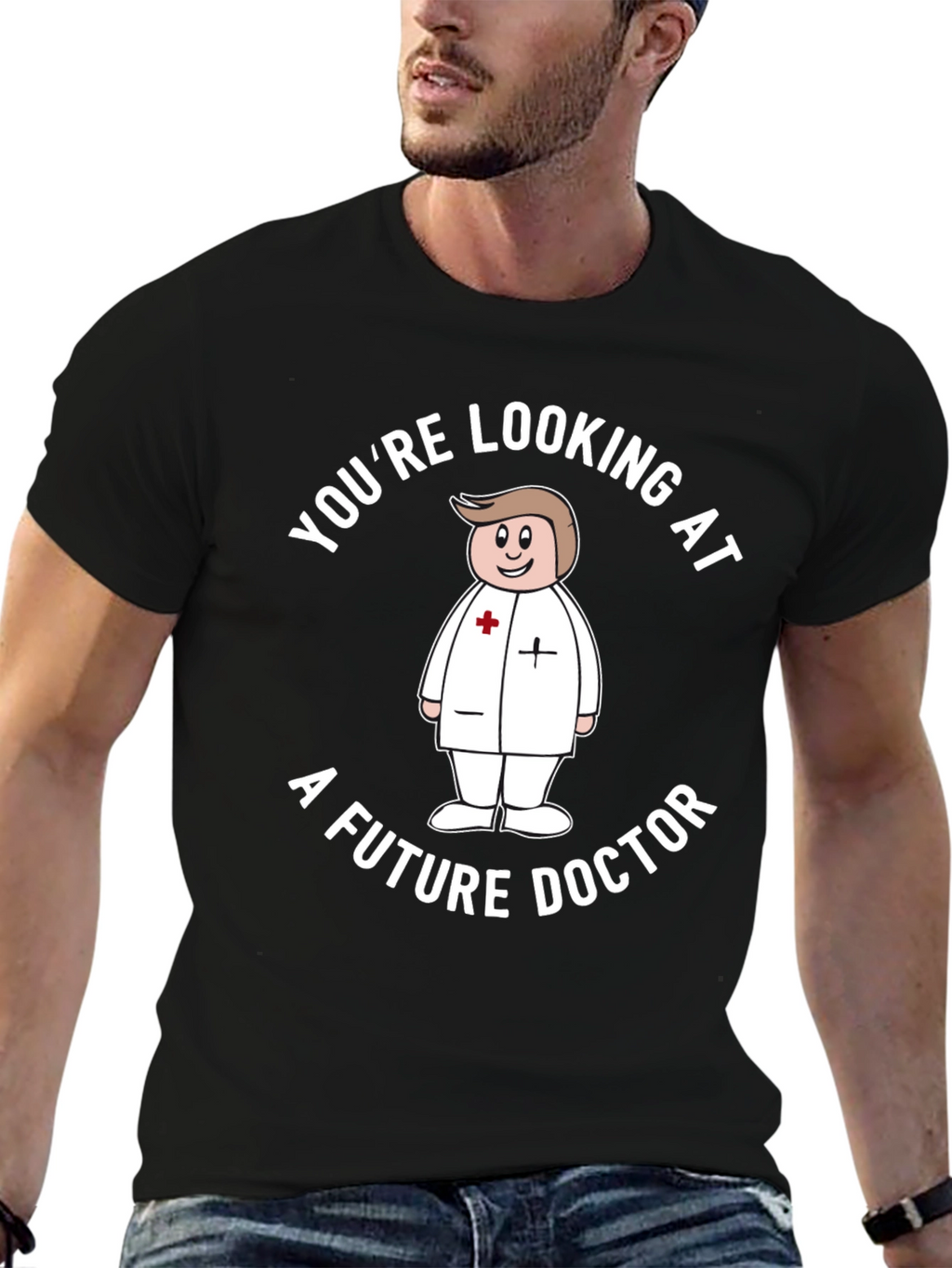 Future Doctor Cartoon Graphic T-Shirt - Black