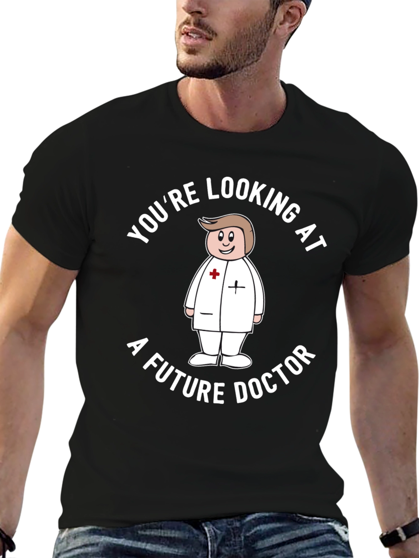 Future Doctor Cartoon Graphic T-Shirt - Black