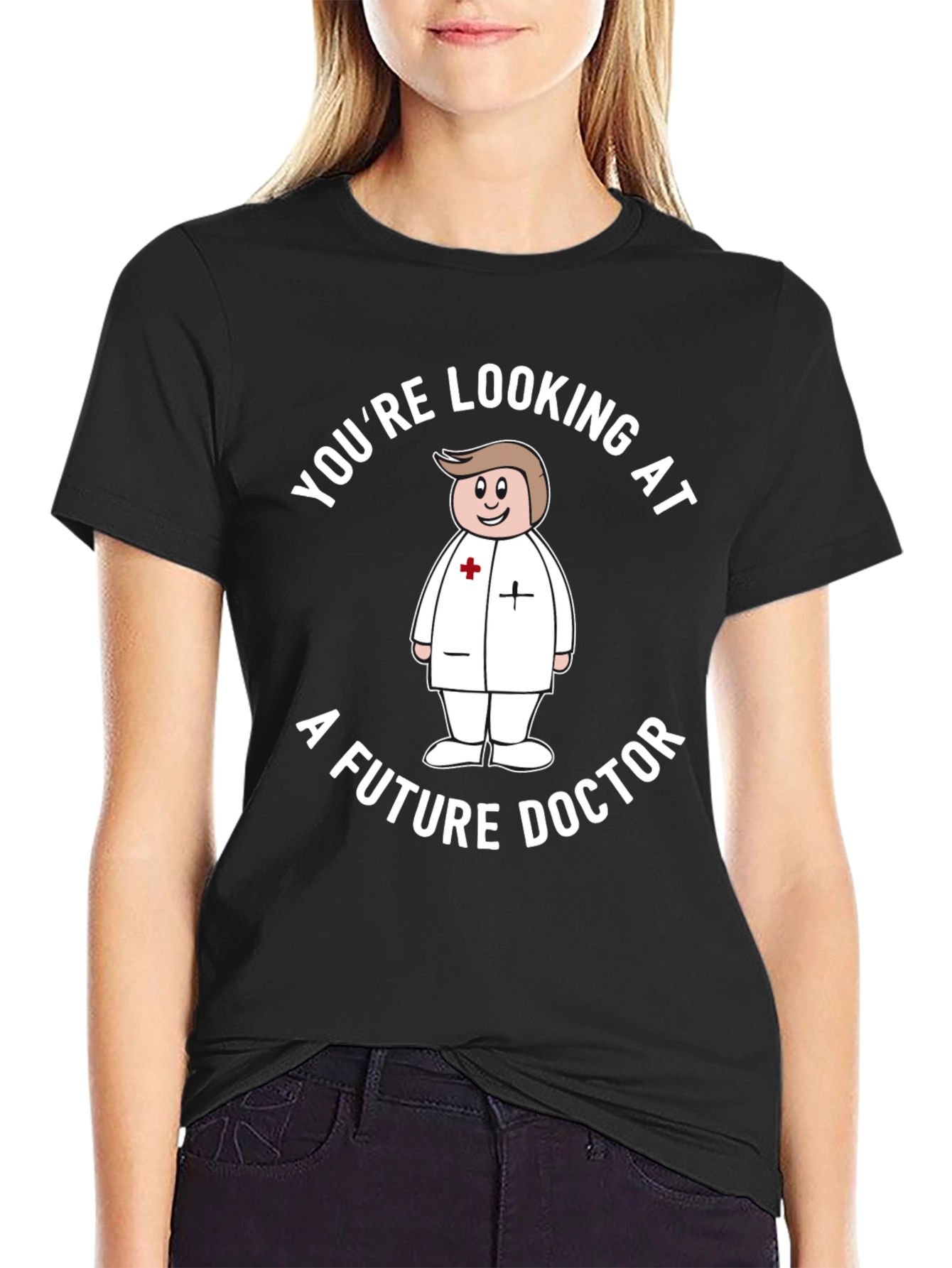 Future Doctor Cartoon Graphic T-Shirt - Black
