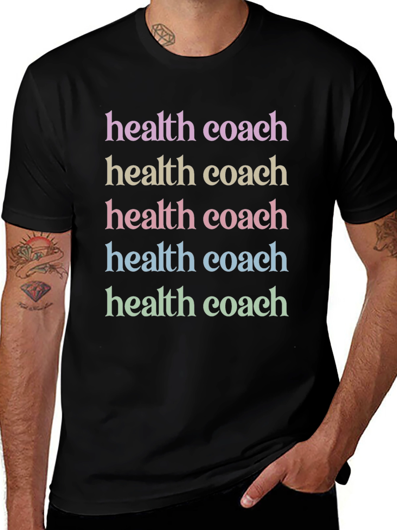 Health Coach T-Shirt - Motivational Colorful Text Design