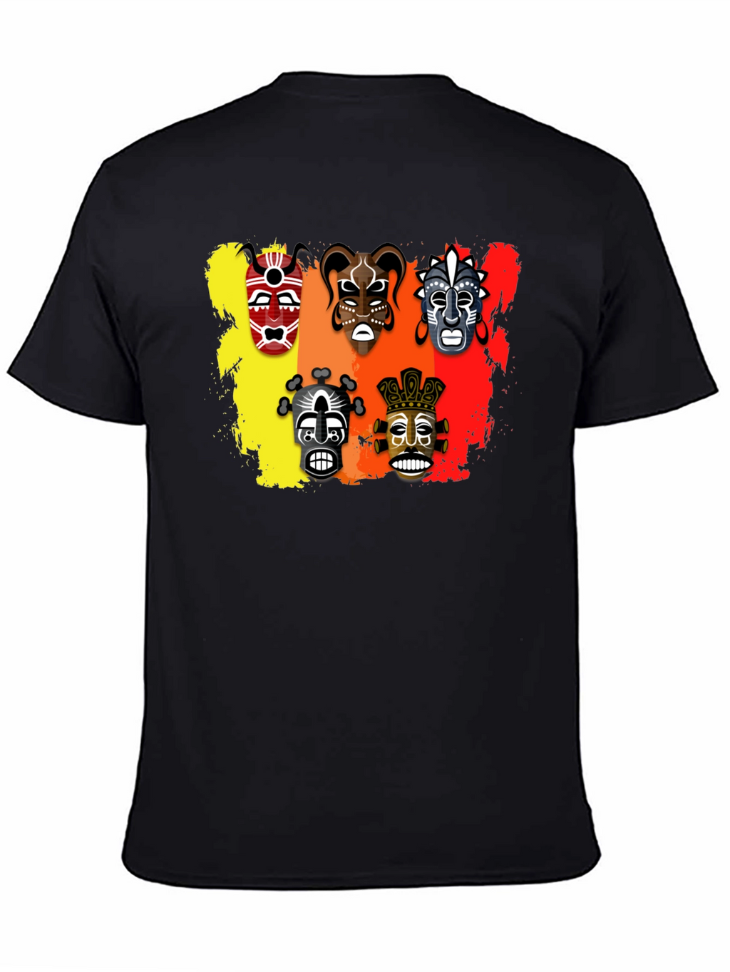 Tribal Mask Graphic Print Black T-Shirt