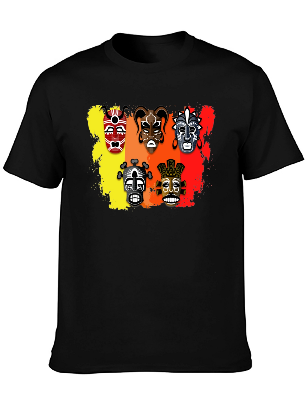 Tribal Mask Graphic Print Black T-Shirt