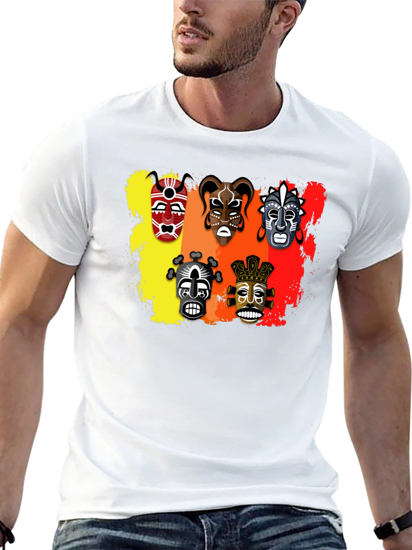 Tribal Mask Graphic Print Black T-Shirt