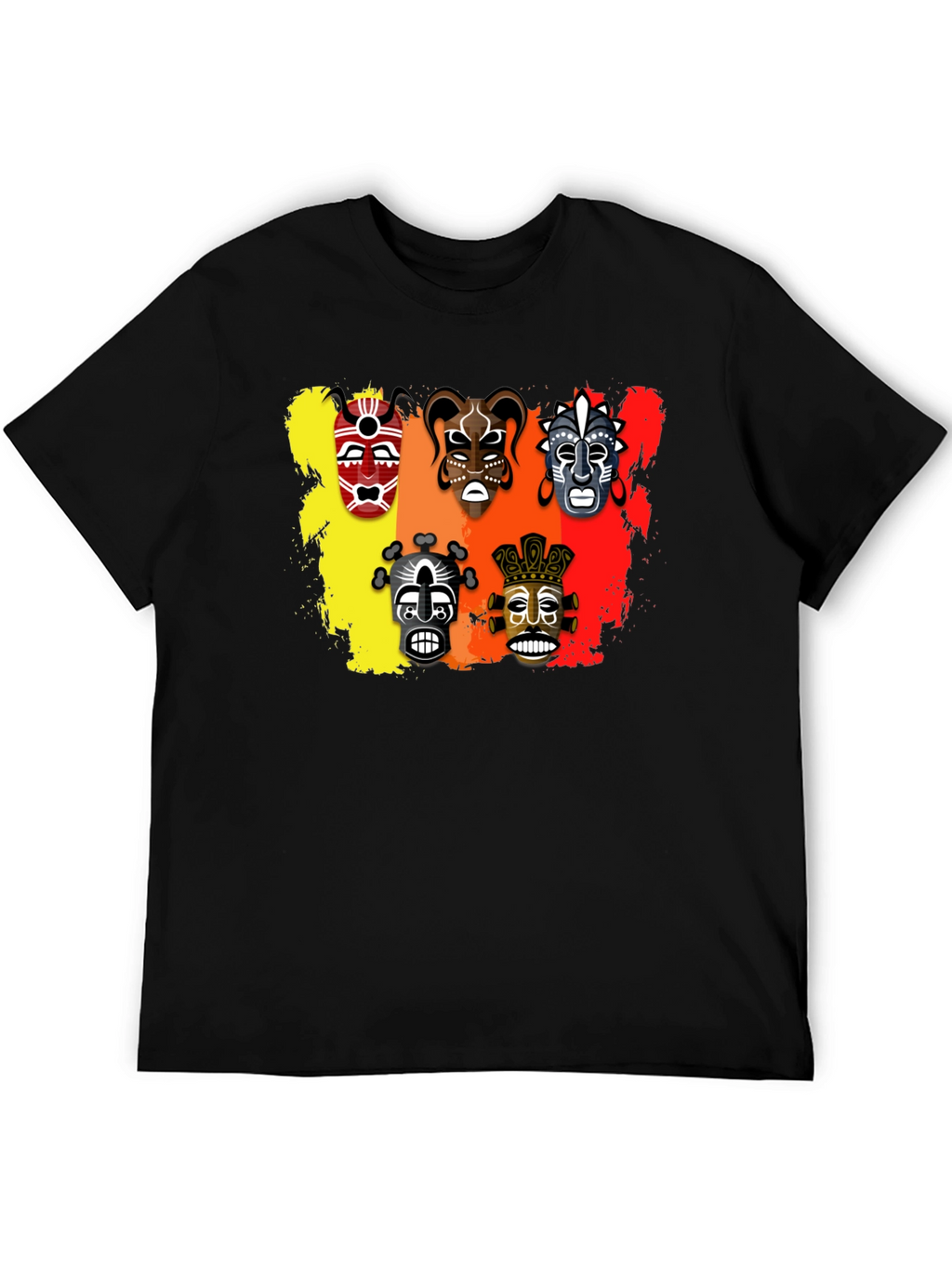 Tribal Mask Graphic Print Black T-Shirt