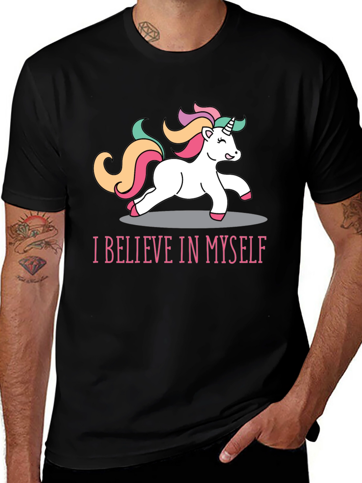 Unicorn Believe T-Shirt - Black Crew Neck Tee