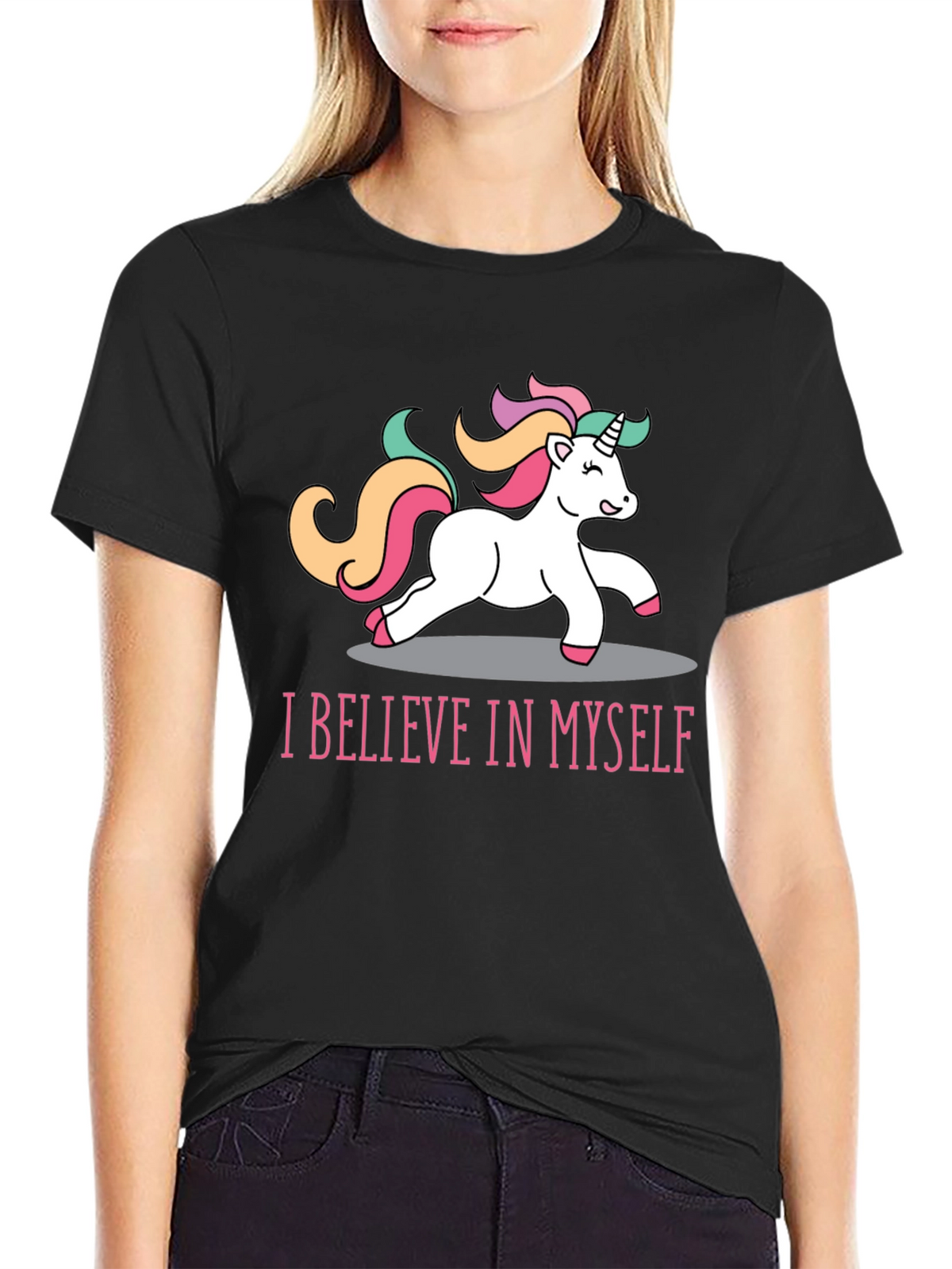 Unicorn Believe T-Shirt - Black Crew Neck Tee