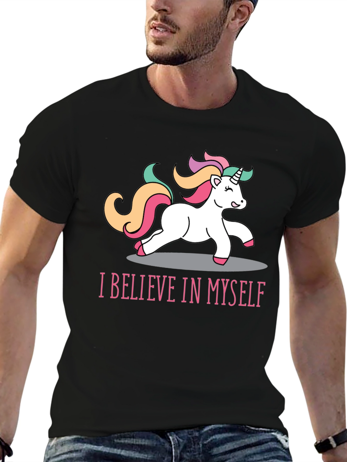 Unicorn Believe T-Shirt - Black Crew Neck Tee