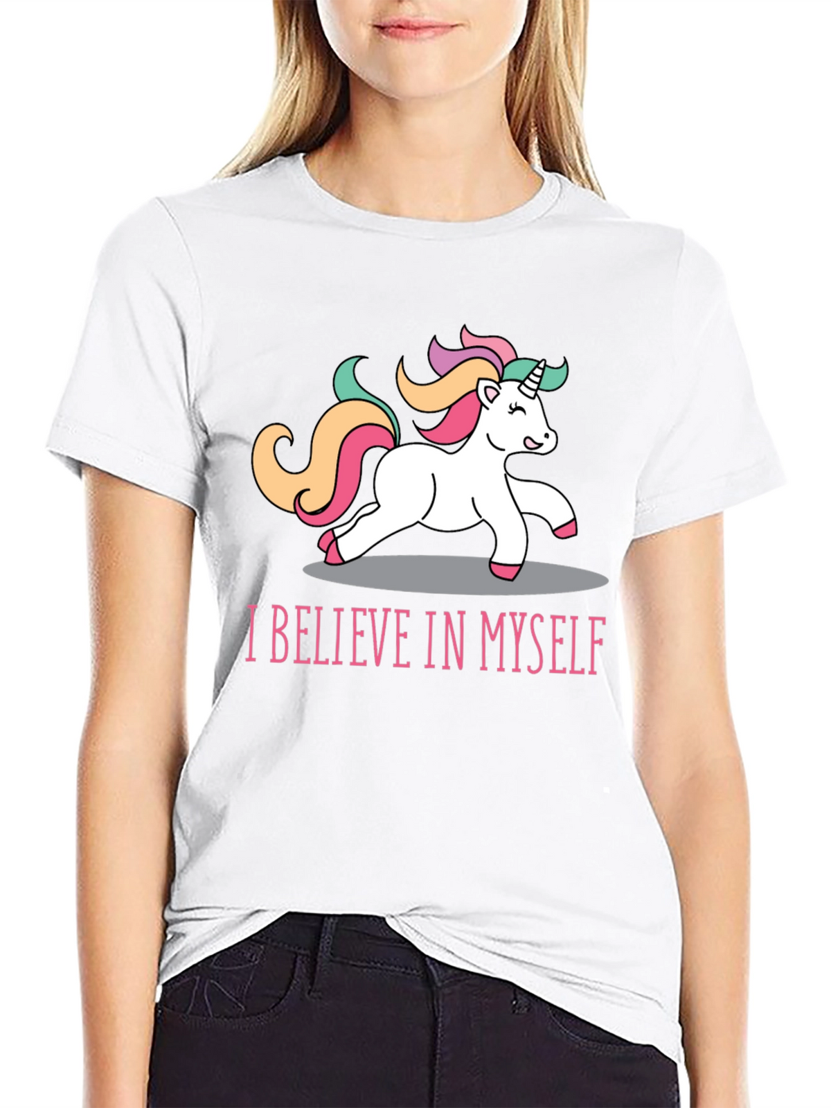 Unicorn Believe T-Shirt - Black Crew Neck Tee