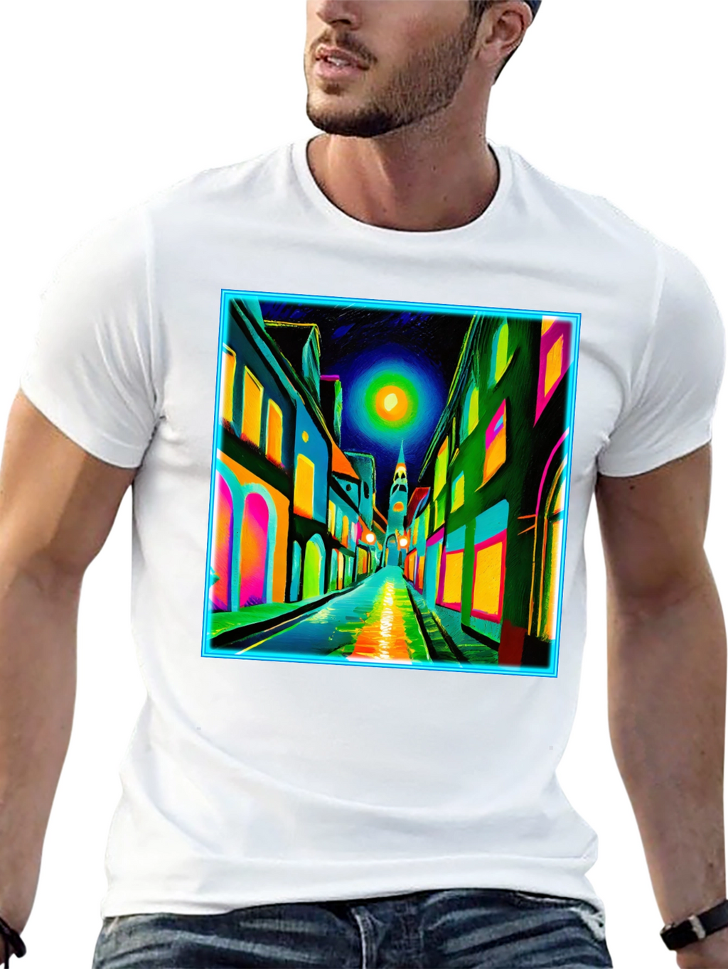 Neon Cityscape T-Shirt - Vibrant Street Art Tee