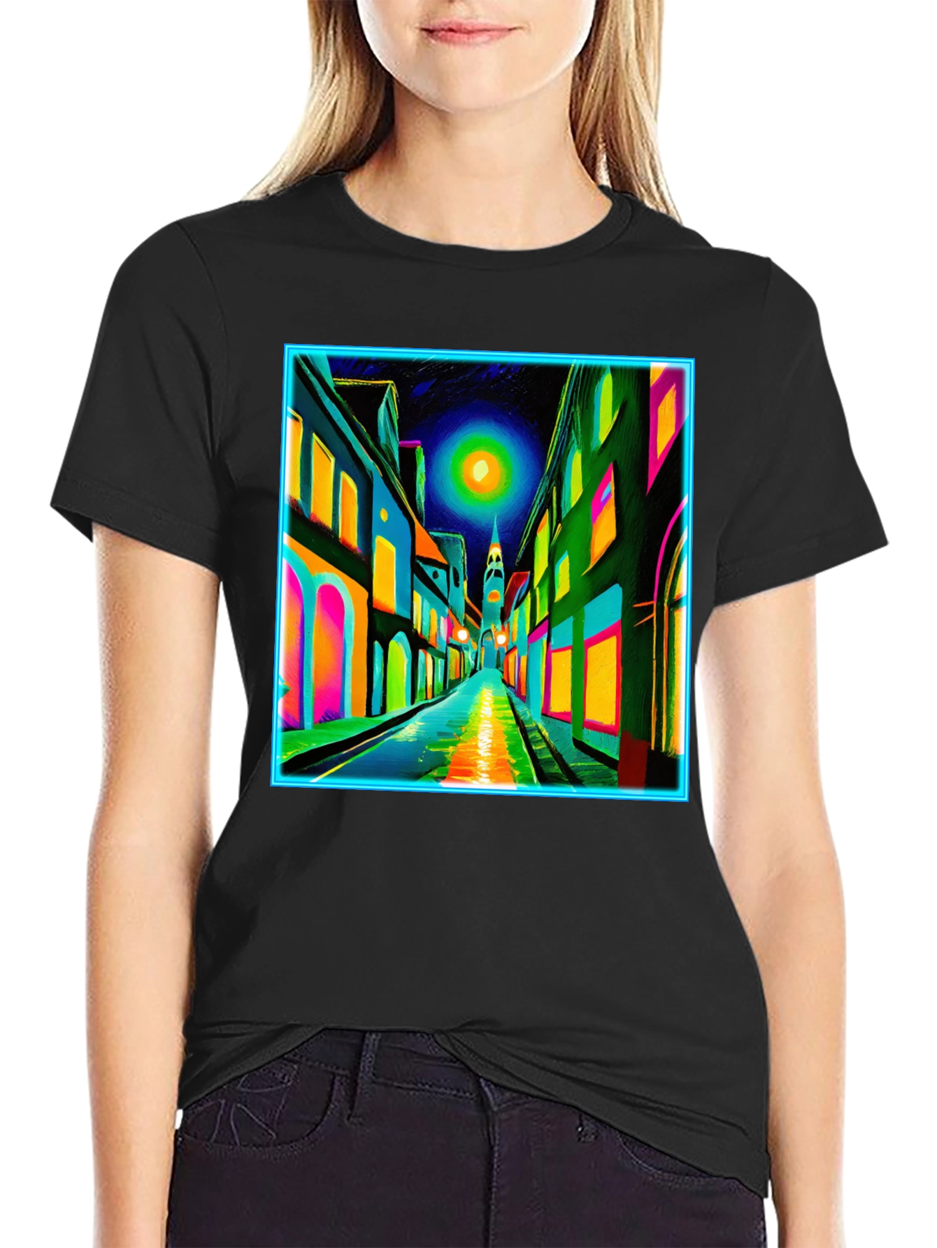 Neon Cityscape T-Shirt - Vibrant Street Art Tee