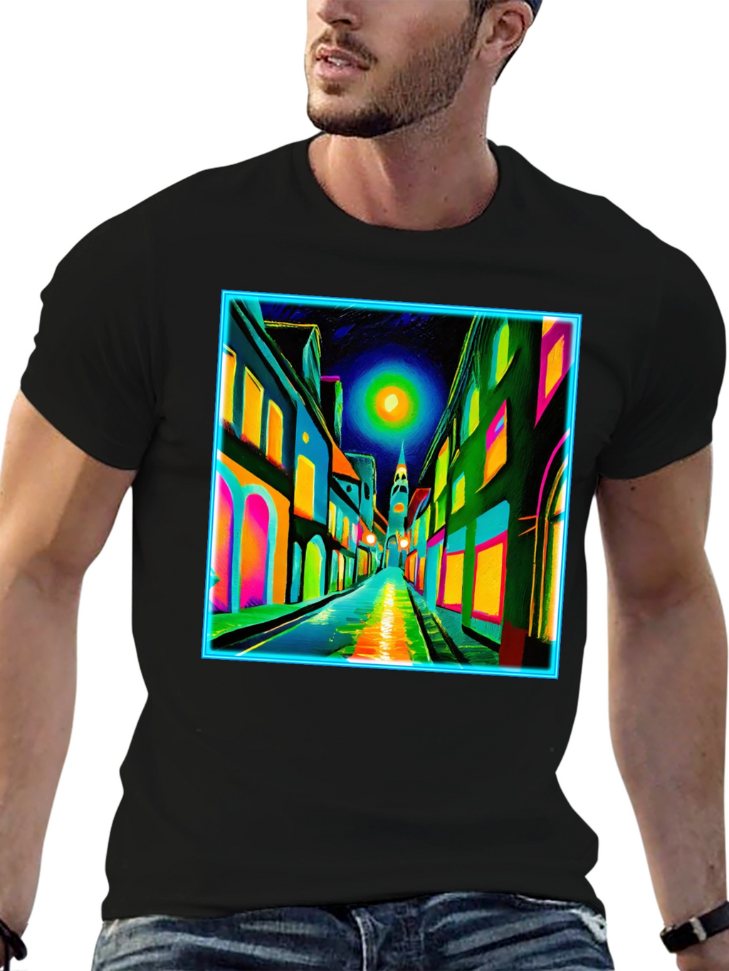 Neon Cityscape T-Shirt - Vibrant Street Art Tee