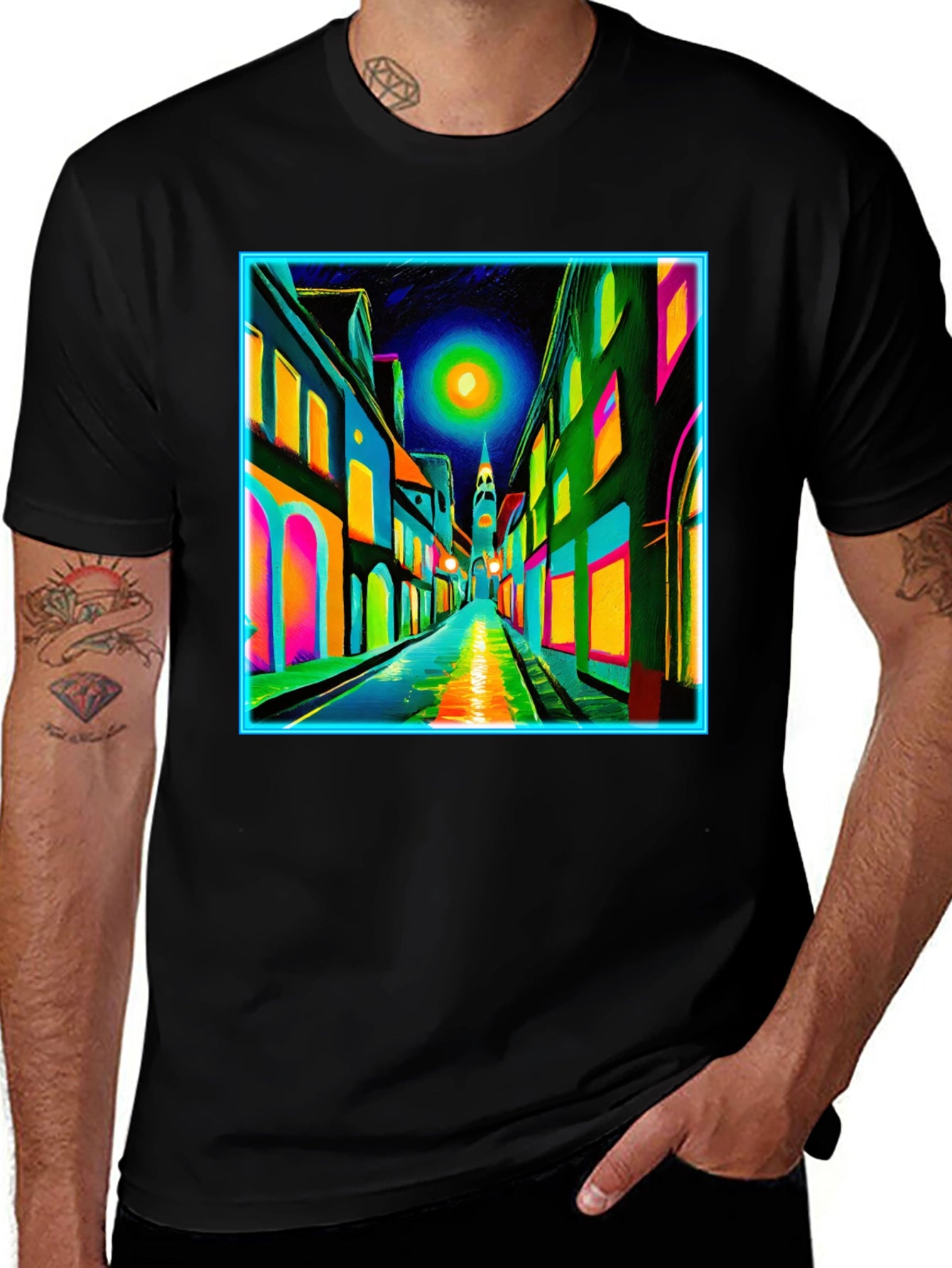 Neon Cityscape T-Shirt - Vibrant Street Art Tee