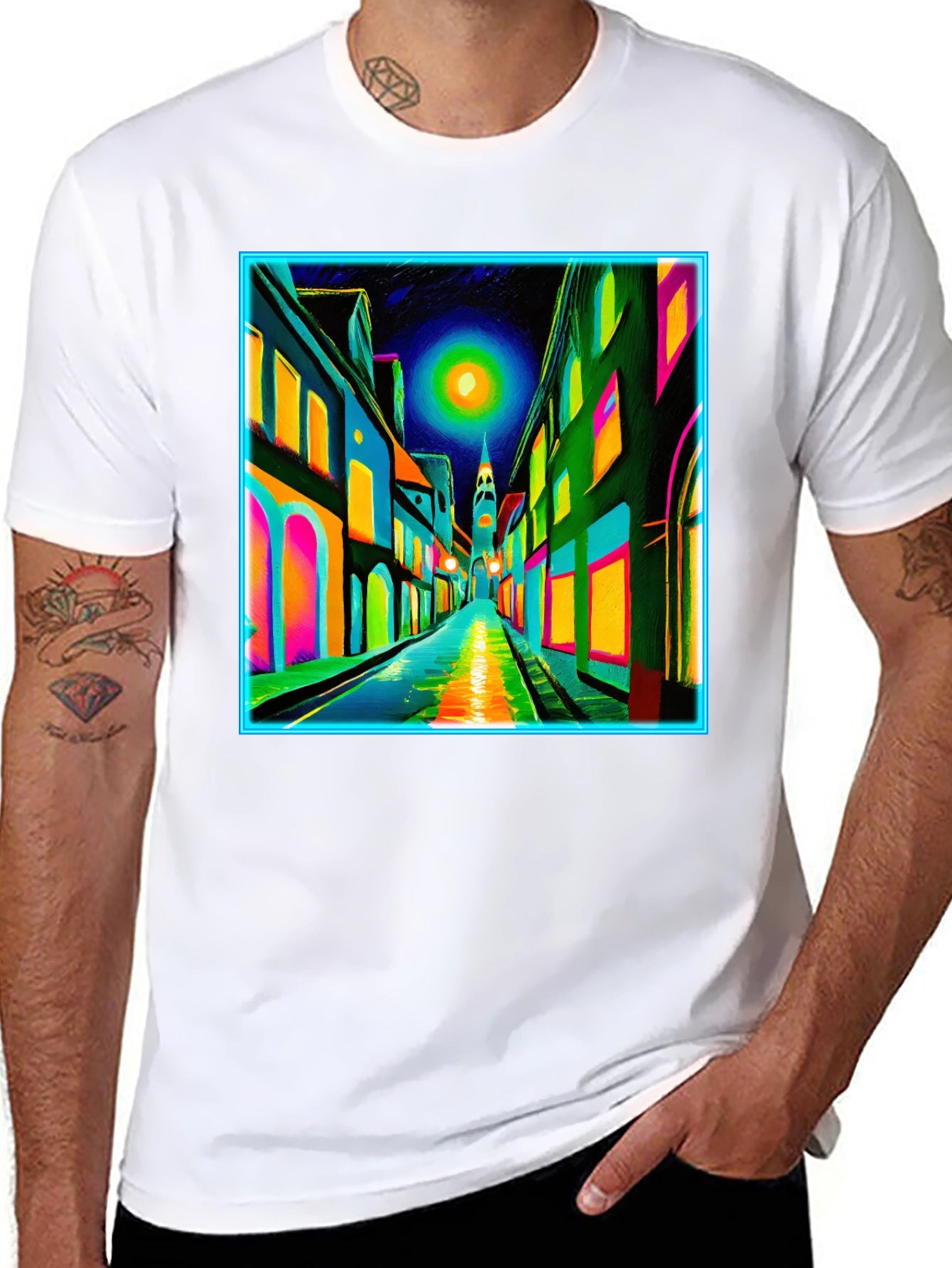 Neon Cityscape T-Shirt - Vibrant Street Art Tee