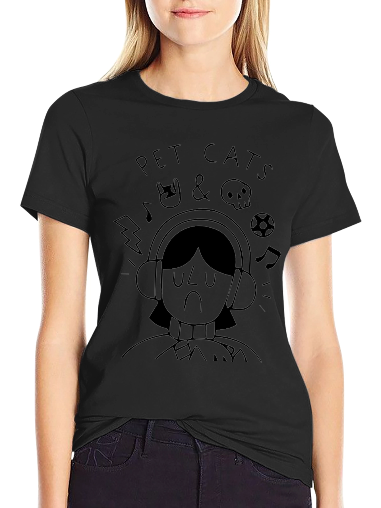 Pet Cats Graphic Print Black T-Shirt