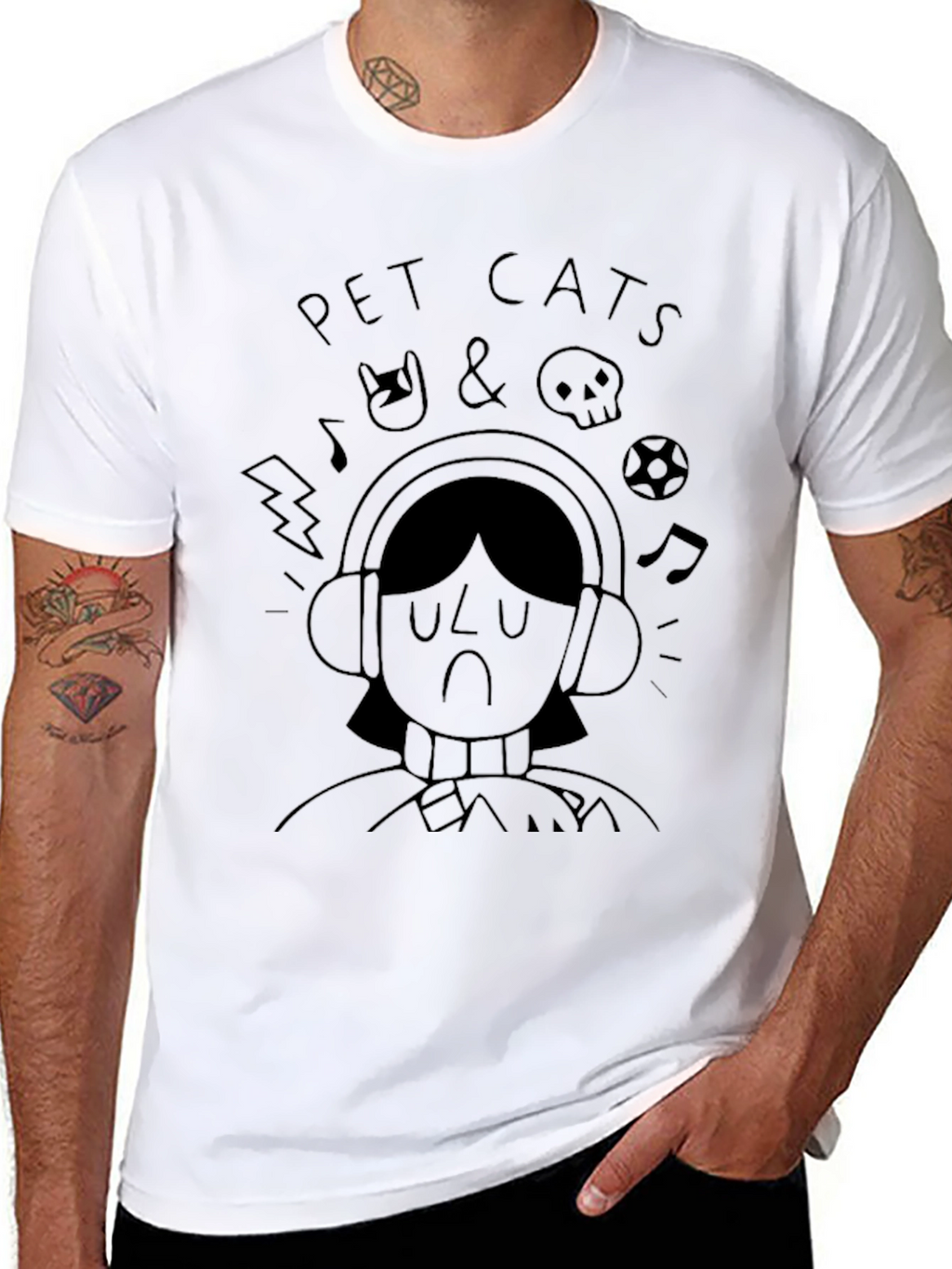 Pet Cats Graphic Print Black T-Shirt