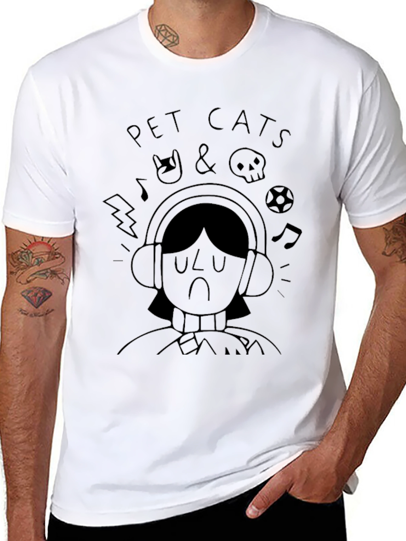 Pet Cats Graphic Print Black T-Shirt