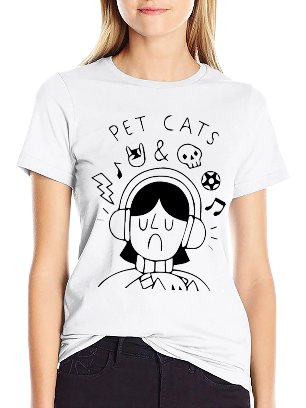 Pet Cats Graphic Print Black T-Shirt