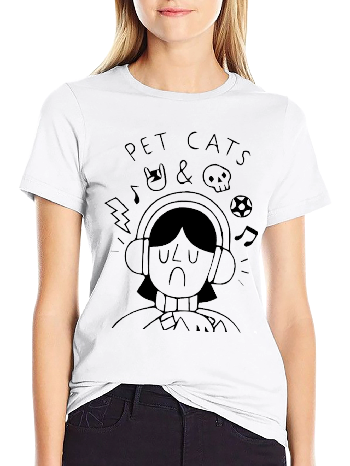 Pet Cats Graphic Print Black T-Shirt