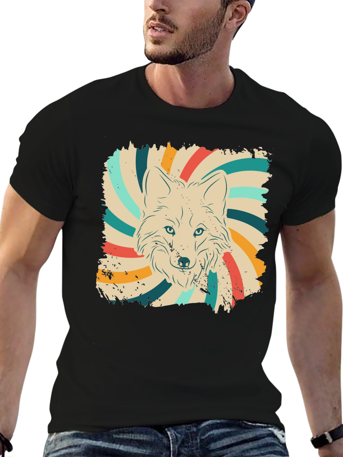 Retro Wolf Graphic Tee - Vintage Style