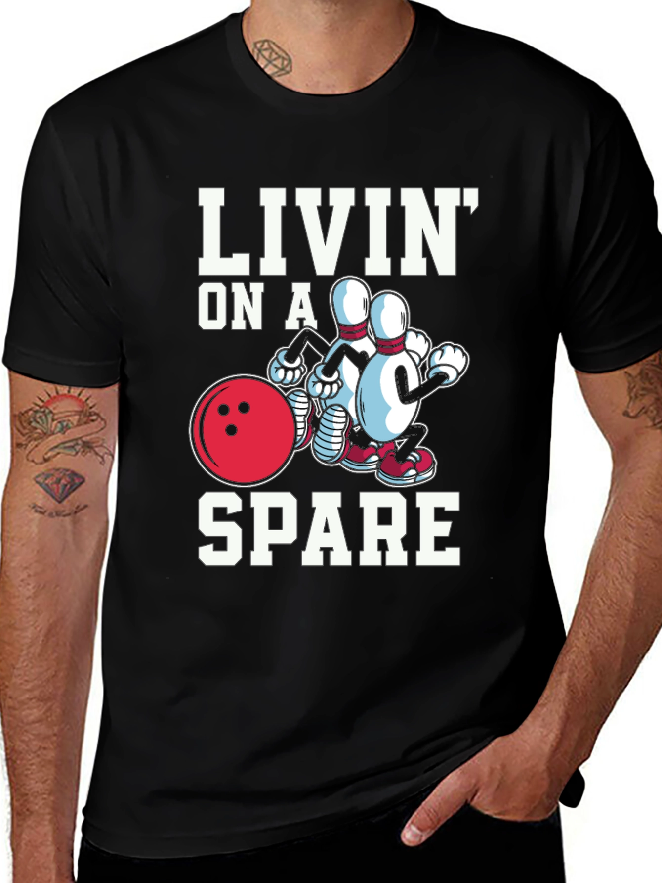 Livin on a Spare Graphic T-Shirt - Bowling Fun