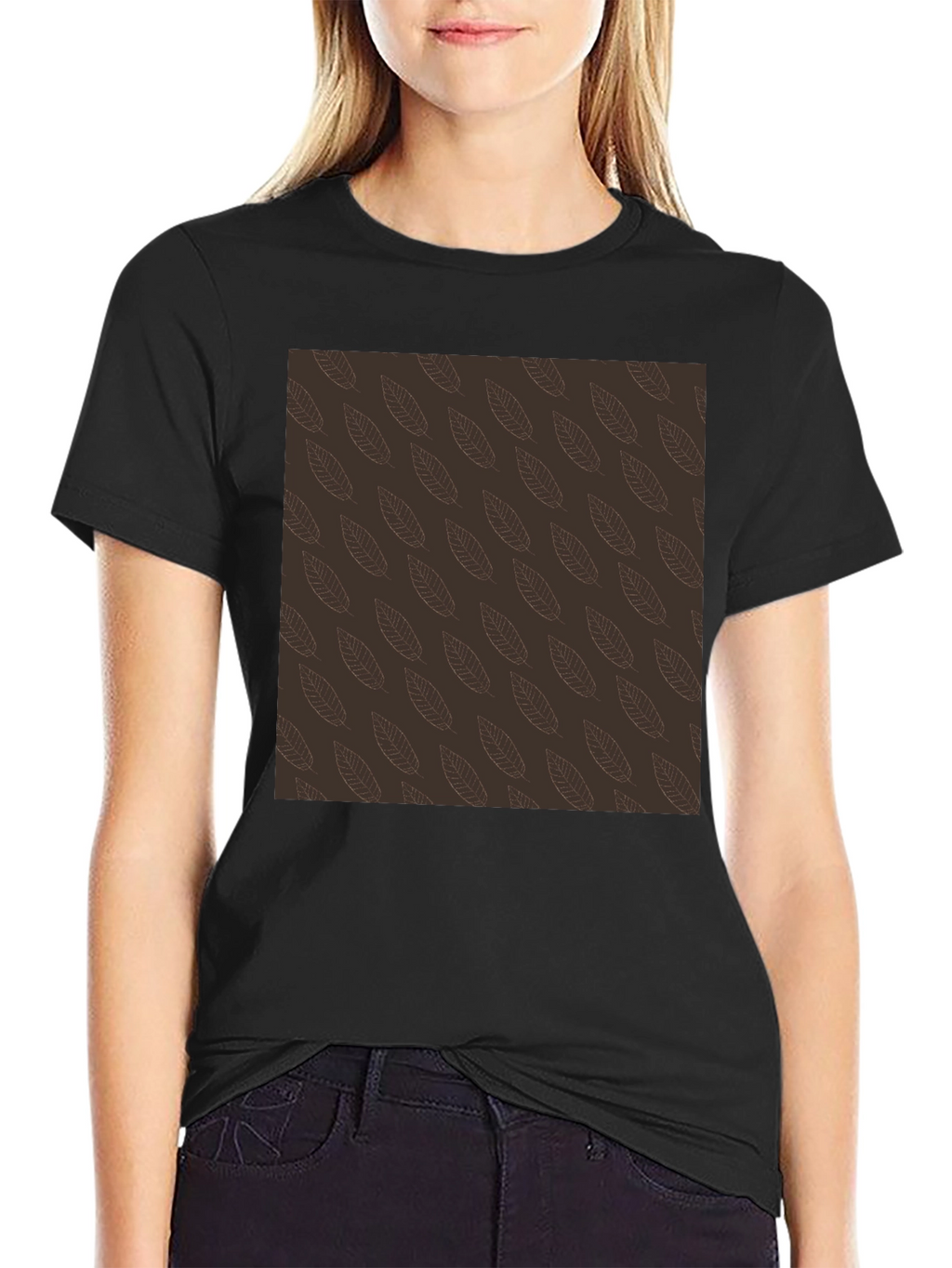 Leaf Pattern Black T-Shirt