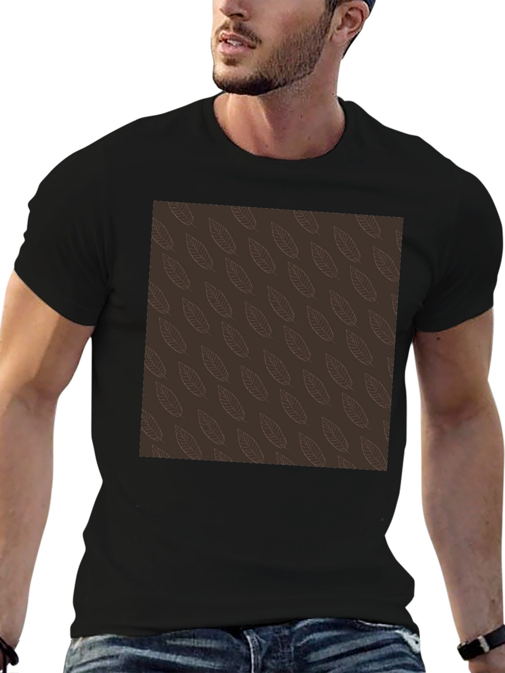 Leaf Pattern Black T-Shirt