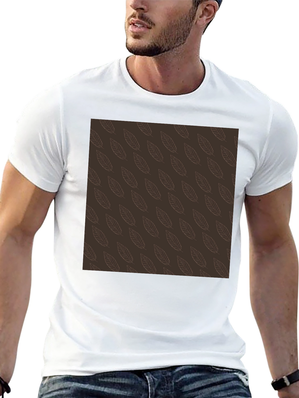 Leaf Pattern Black T-Shirt