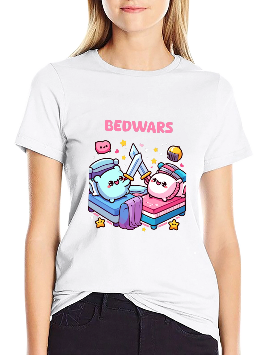 Bedwars T-Shirt Cute Pillows Fighting Game Tee