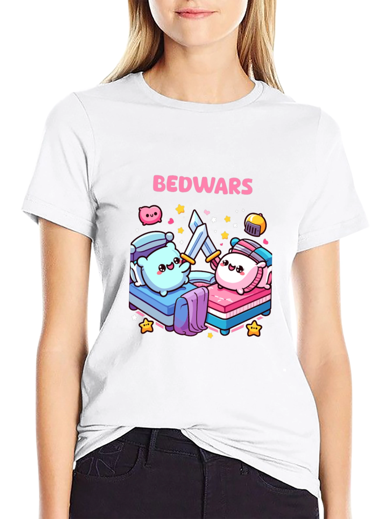 Bedwars T-Shirt Cute Pillows Fighting Game Tee