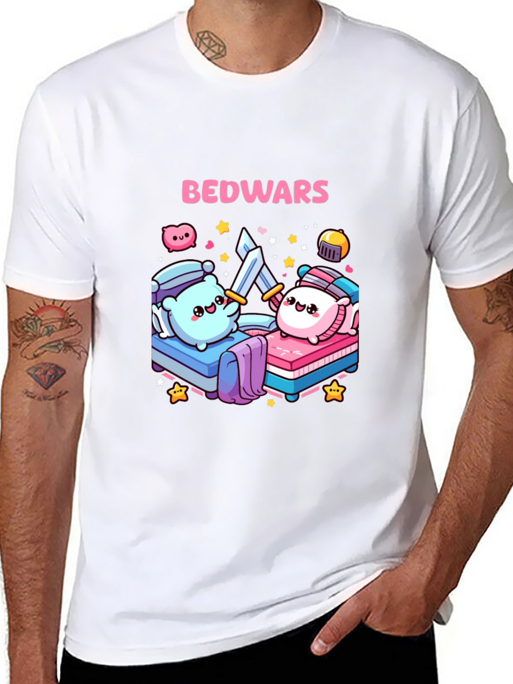 Bedwars T-Shirt Cute Pillows Fighting Game Tee