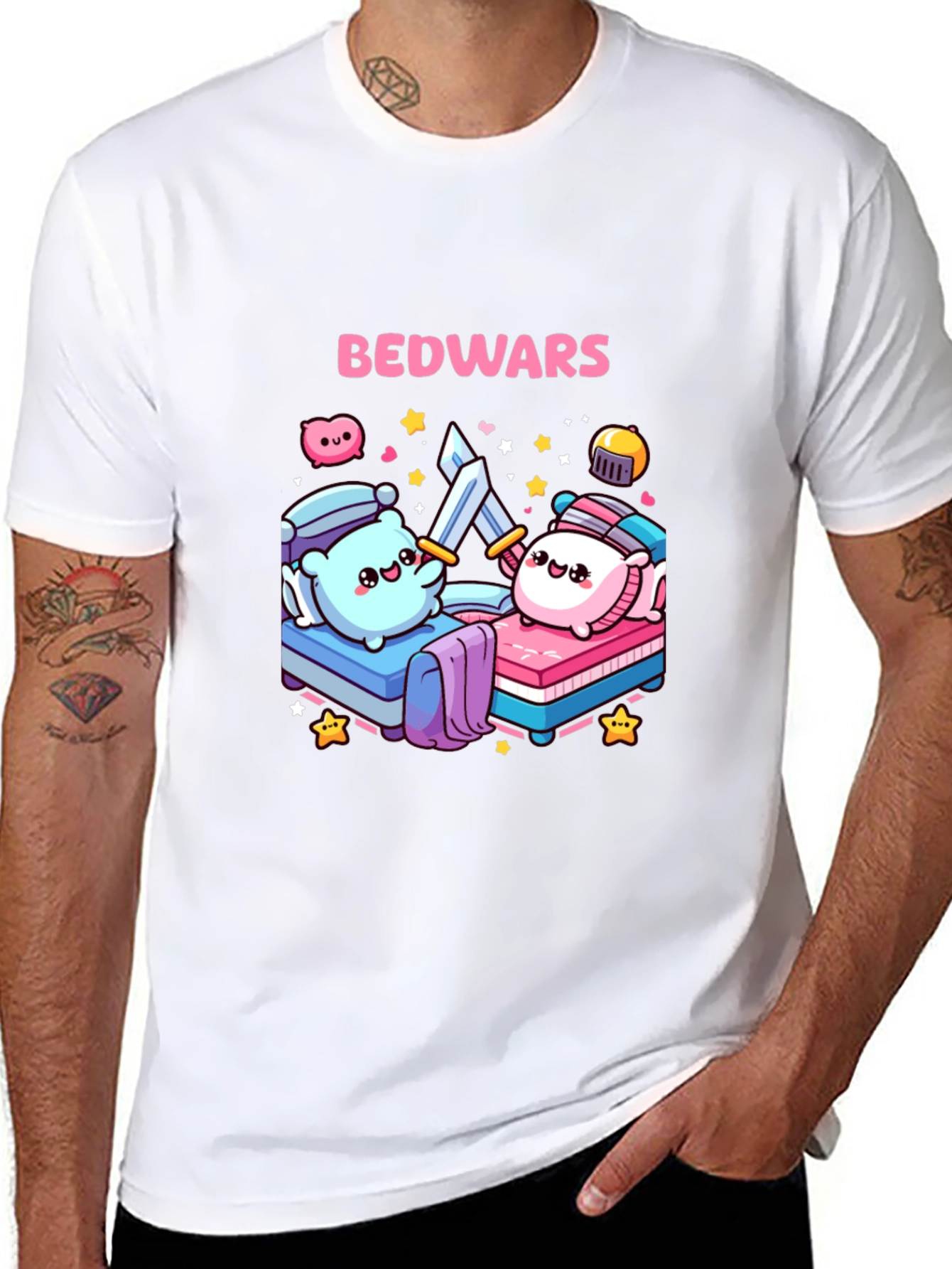 Bedwars T-Shirt Cute Pillows Fighting Game Tee