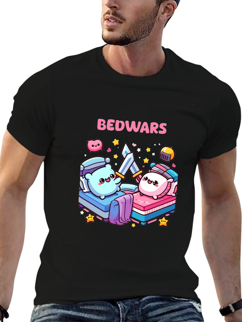 Bedwars T-Shirt Cute Pillows Fighting Game Tee