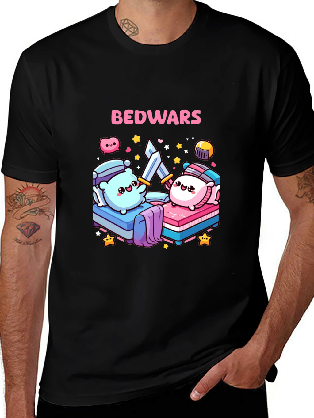 Bedwars T-Shirt Cute Pillows Fighting Game Tee