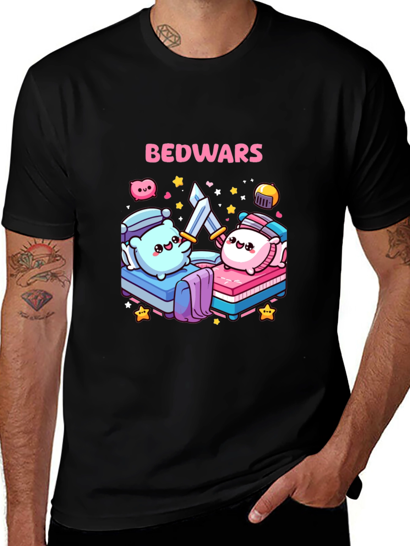 Bedwars T-Shirt Cute Pillows Fighting Game Tee