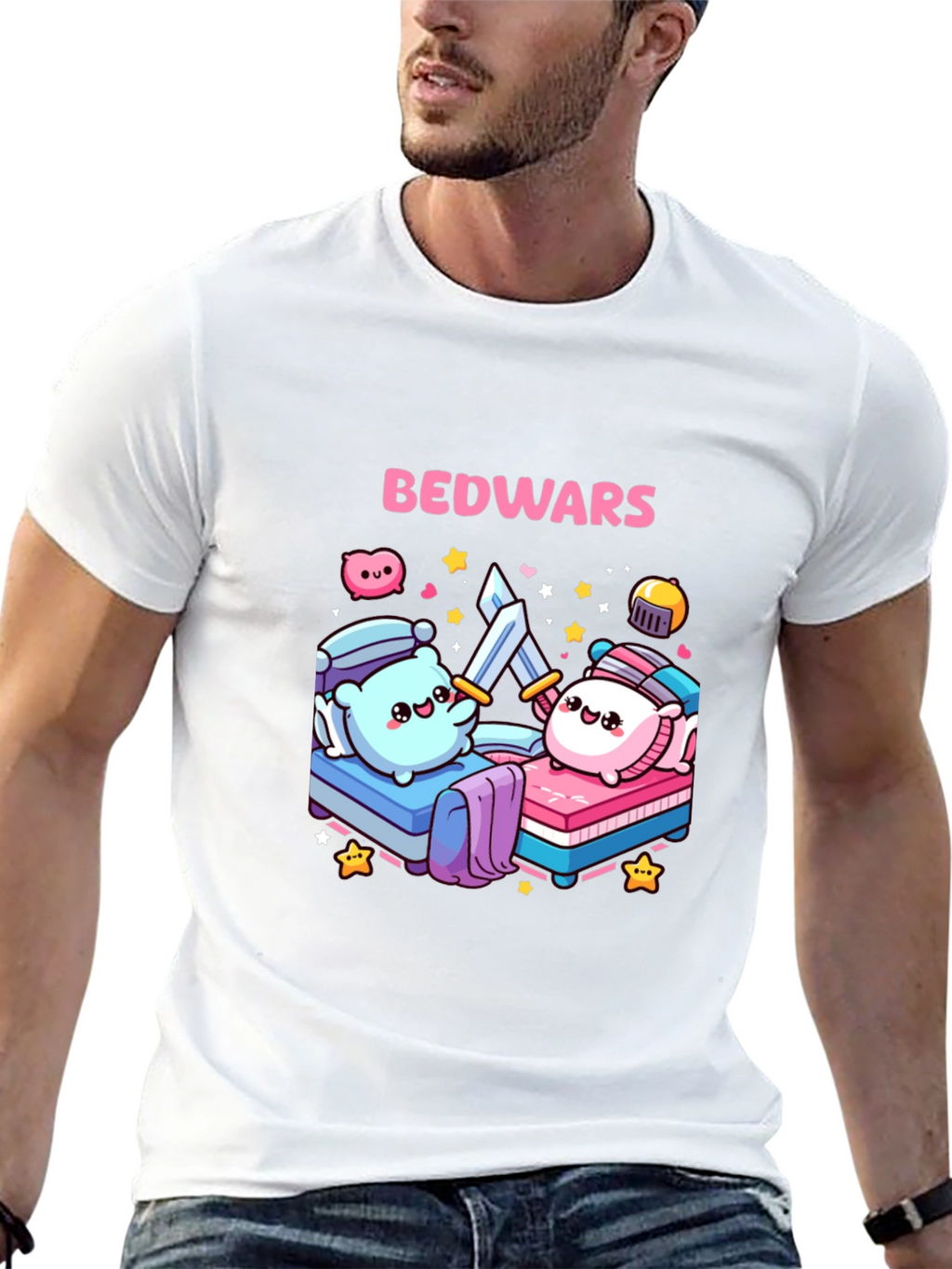 Bedwars T-Shirt Cute Pillows Fighting Game Tee