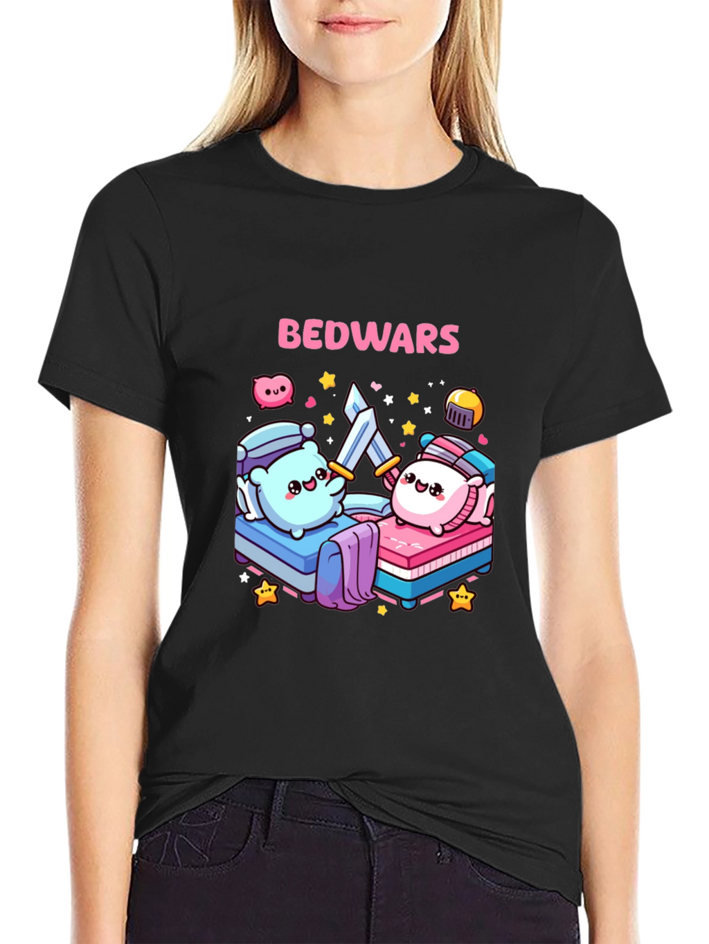 Bedwars T-Shirt Cute Pillows Fighting Game Tee