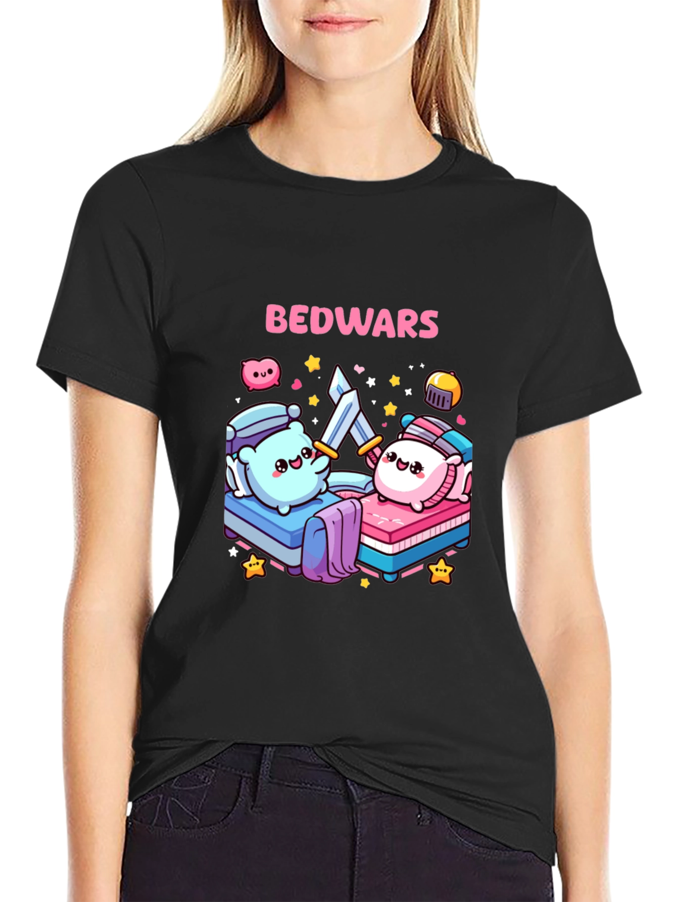 Bedwars T-Shirt Cute Pillows Fighting Game Tee