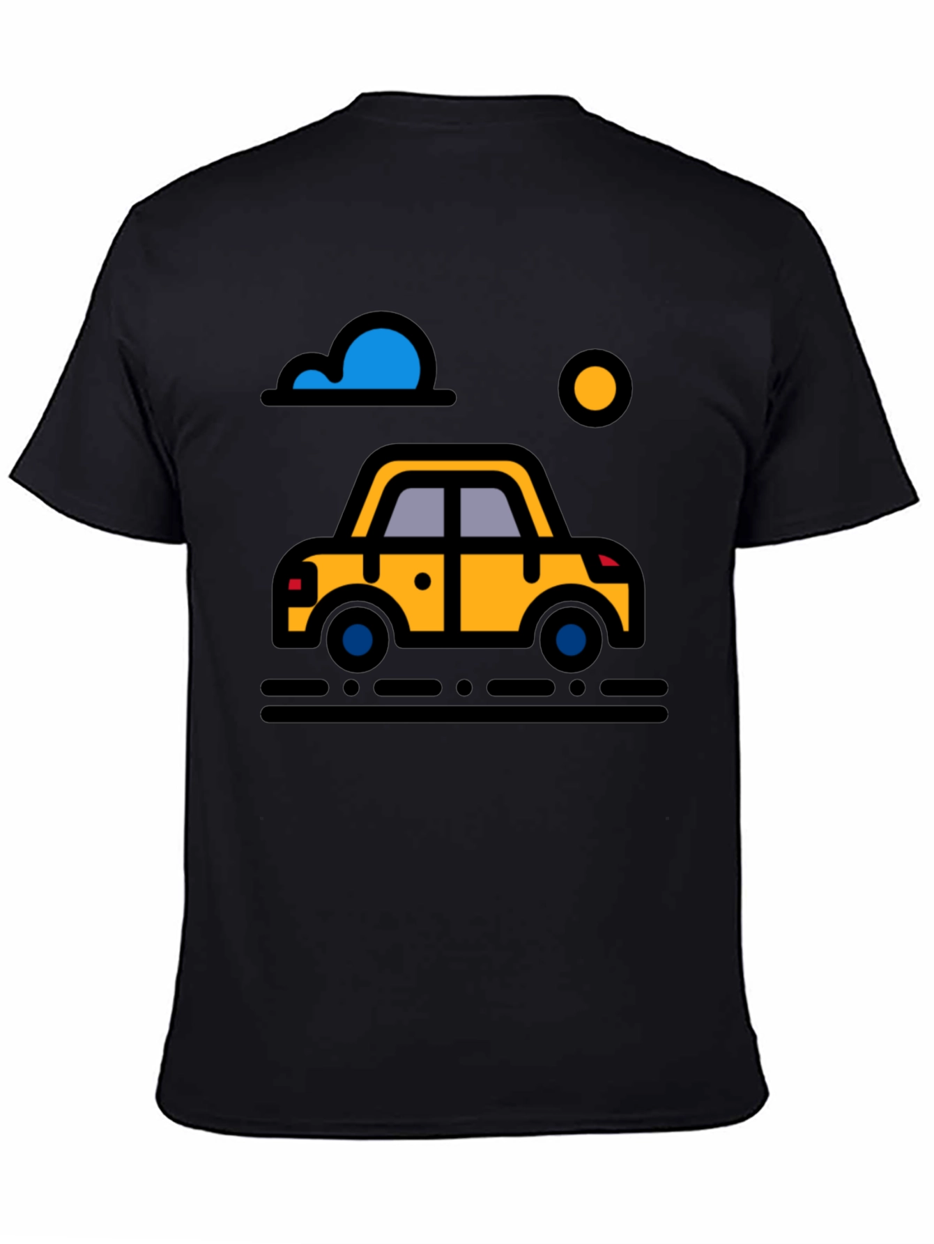 Cartoon Car Graphic Tee - Black Cotton T-Shirt