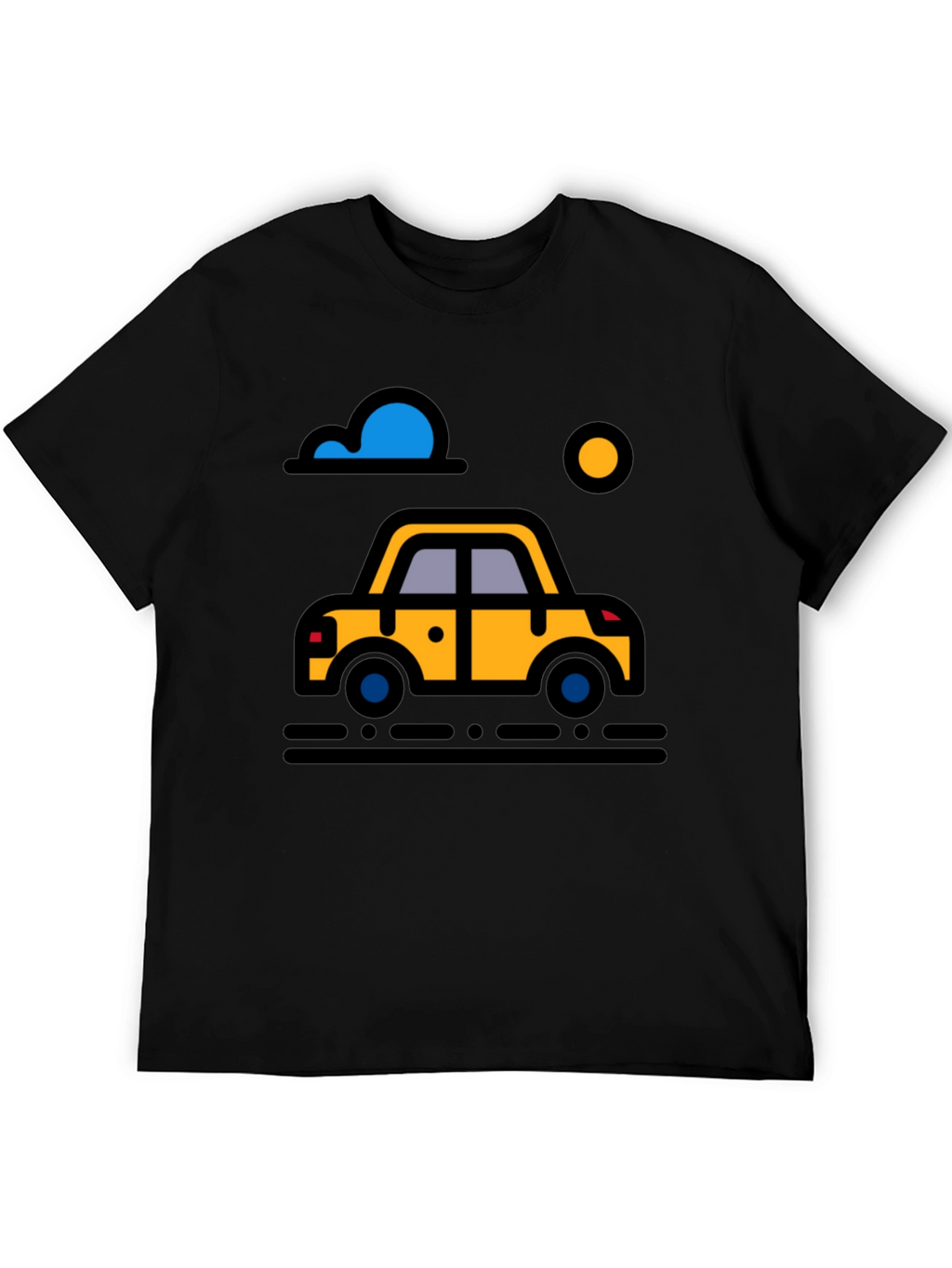 Cartoon Car Graphic Tee - Black Cotton T-Shirt