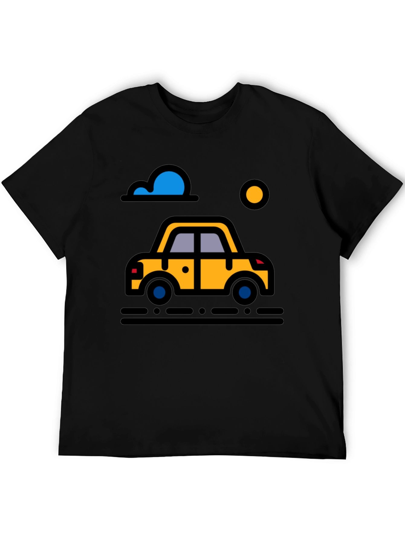 Cartoon Car Graphic Tee - Black Cotton T-Shirt