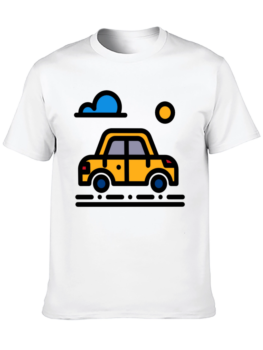 Cartoon Car Graphic Tee - Black Cotton T-Shirt