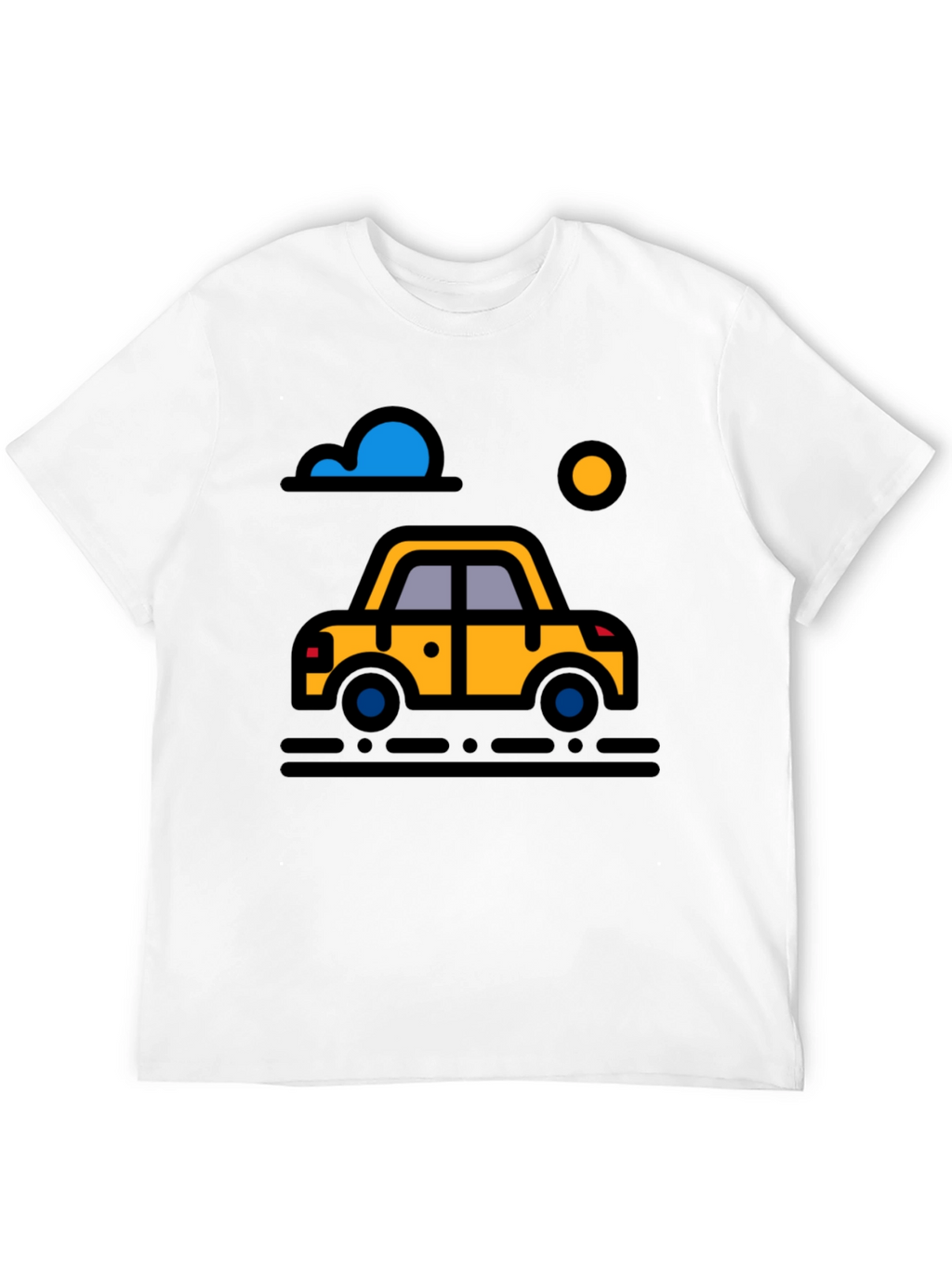 Cartoon Car Graphic Tee - Black Cotton T-Shirt
