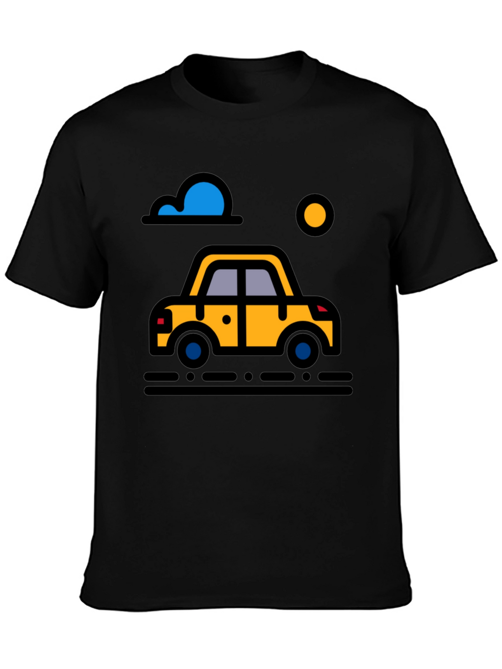 Cartoon Car Graphic Tee - Black Cotton T-Shirt