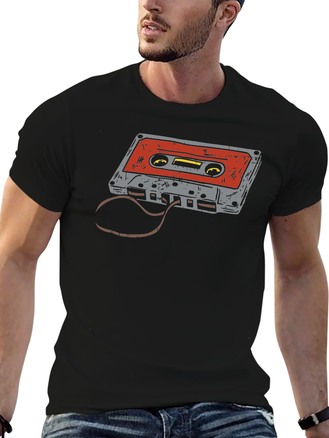 Retro Cassette Tape Graphic T-Shirt - Black